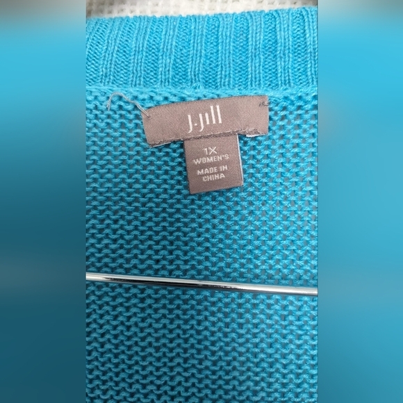 J Jill Duster Cardigan Women Teal Aqua Blue Open Front Pockets Linen Size 1X - Picture 7 of 9